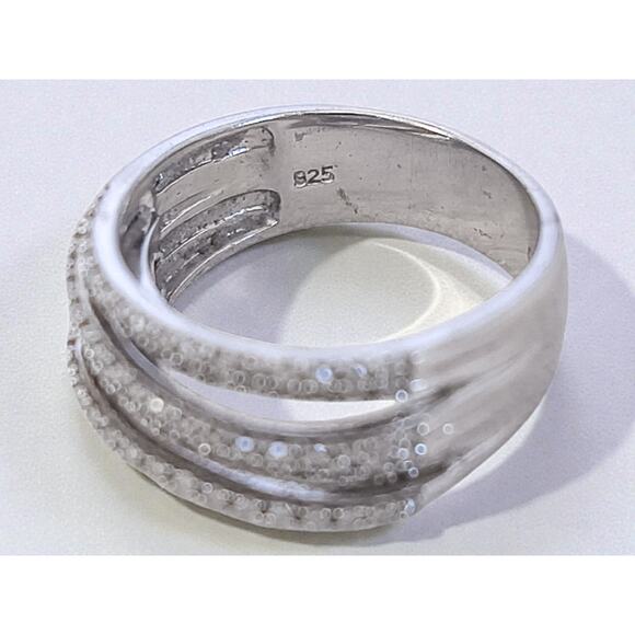 Vintage 925 Silver Crossover Ring Multiple Rows Cubic Zirconia CZ Sparkle - Picture 5 of 11